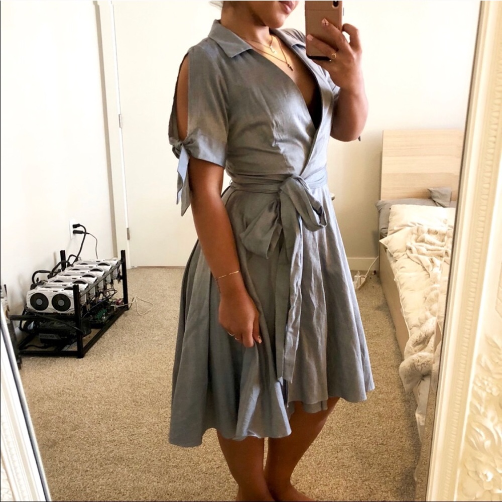 Milly || Valerie linen blend gray wrap dress NWT